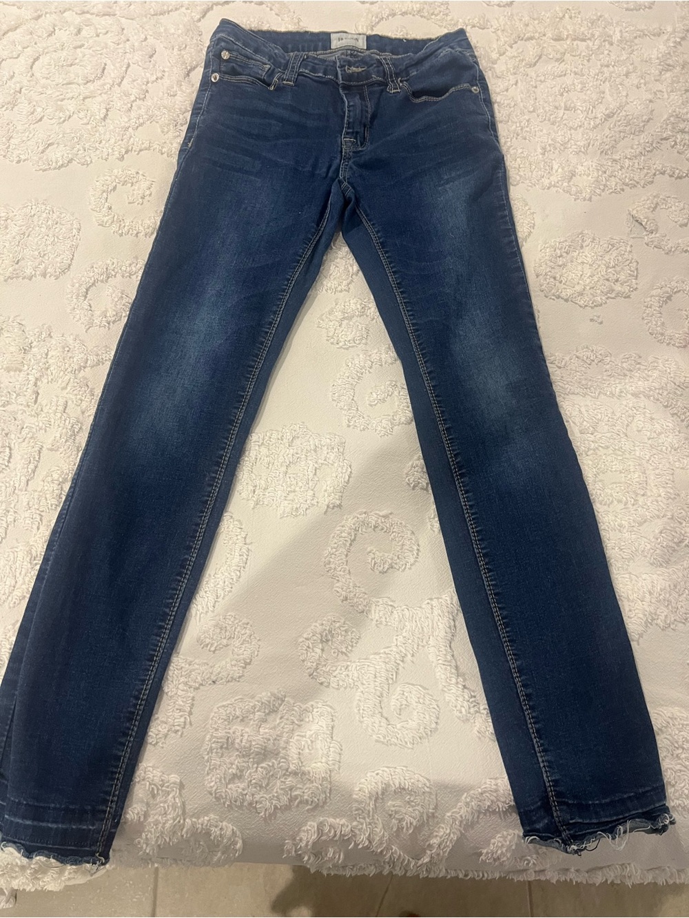 Hudson Girls Dark Wash Skinny Jeans Stretch Denim Frayed Raw Hem